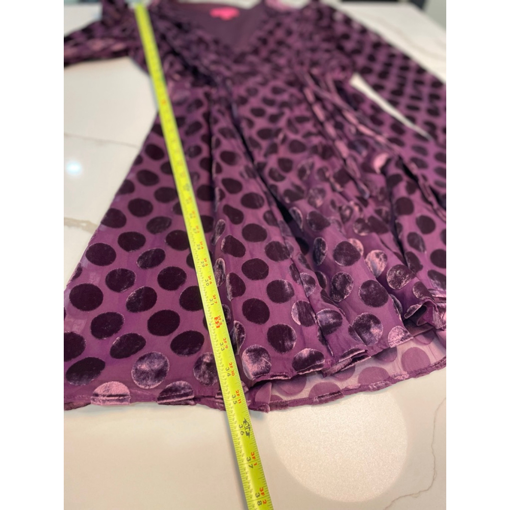 Betsey Johnson Purple Polka Dot Long Sleeve Wrap Dress - Picture 8 of 8